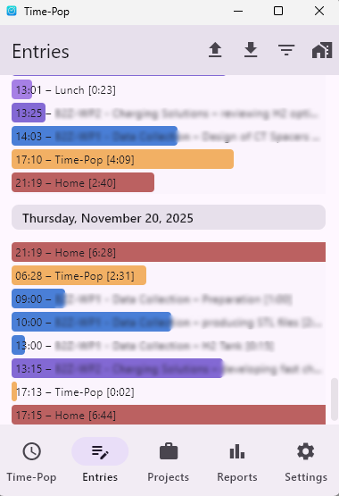 Time-Pop Entries / Timeline